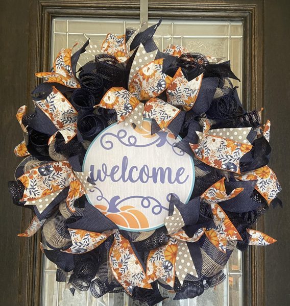 Navy Welcome fall mesh wreath